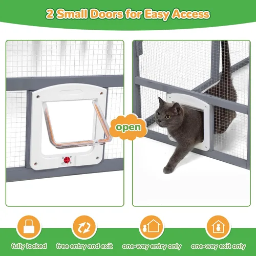 Vista 6 de COZIWOW Catio - Recinto grande de 110 pulgadas para gatos al aire libre, 53.5 pies ² de madera para múltiples mascotas con techo totalmente