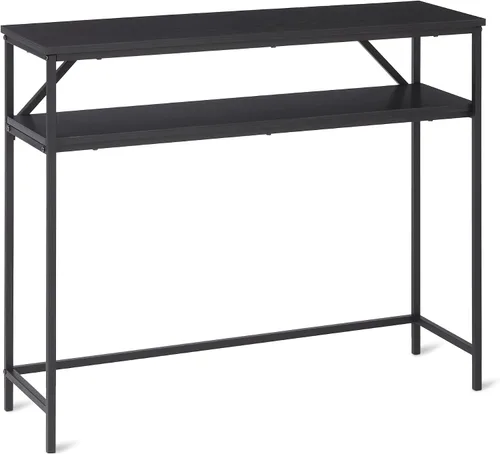Vista 11 de Amazon Basics - Mesa auxiliar con estante inferior, mesa lateral para sala de estar, marco de acero, madera negra