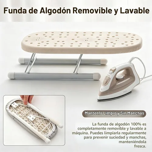 Vista 5 de Mini tabla de planchar plegable, tabla de planchar de mesa que ahorra espacio, manejo de puños y collares, tabla de hierro compacta portátil, diseño