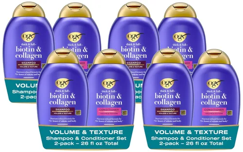 Vista 10 de OGX Espeso y Abundante + Biotina y Colágeno para Volumen y Cuerpo del Cabello, Champú y Acondicionador Voluminizador Sin Sulfatos para Cabello Fino