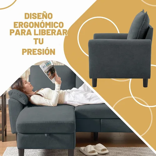 Vista 7 de Juego de sofá seccional convertible de 79", sofá moderno pequeño en forma de L de lino con otomana reversible y silla de acento, sofás de 3 asientos