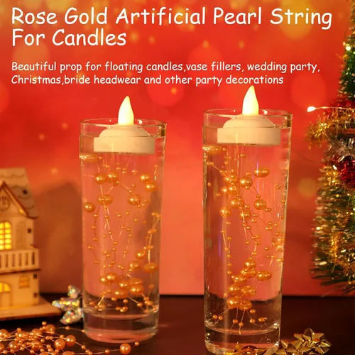 Vista 3 de Nuanchu 50 piezas de cadena de perlas artificiales para velas flotantes de 6 pulgadas, relleno de jarrón de perlas flotantes, centro de mesa