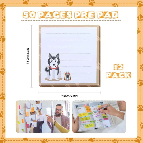 Vista 4 de Handepo Paquete de 12 Notas Adhesivas de Perros a Granel, Lista de Tareas Pequeña, Bloc de Notas Divertido de Animales Lindos, Suministros
