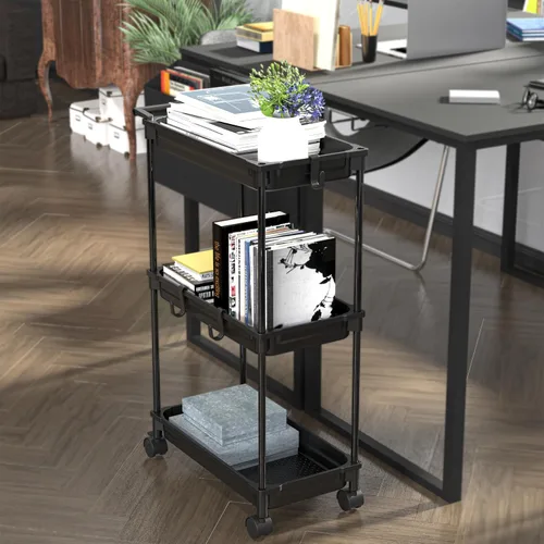 Vista 4 de SimpleHouseware Carrito de almacenamiento delgado de 3 niveles, negro