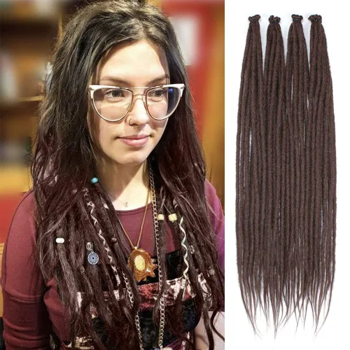 Vista 10 de Kraler Extensiones de Rastas Azules, Extensiones de Rastas Sintéticas de Ganchillo de 22", 100% Hechas a Mano, Rastas de Una Sola Punta, Delgadas