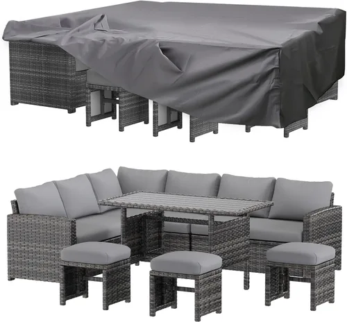 Vista 11 de U-MAX Juego de muebles de patio, 7 piezas de sofá seccional para exteriores Ratán marrón y cojín rojo