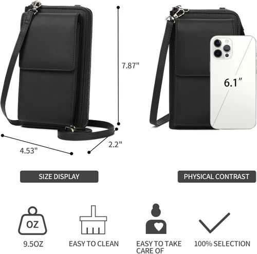 Vista 7 de SENDEFN Bolso cruzado pequeño para teléfono celular para mujer, de cuero, con múltiples ranuras para tarjetas
