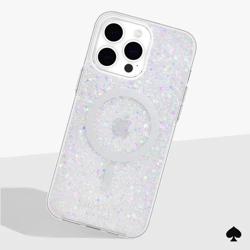 Vista 6 de Kate Spade New York Funda para iPhone 15 Pro Max, compatible con la funda MagSafe para teléfono, purpurina gruesa iridiscente