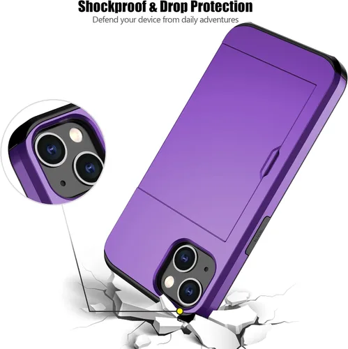 Vista 91 de Nvollnoe - Funda para iPhone 14 con tarjetero [tienda de 5 tarjetas] Negro - Almacenamiento más grande