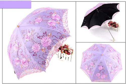 Vista 153 de Honeystore Sombrilla bordada con flor 3D plegable UV con encaje clásico