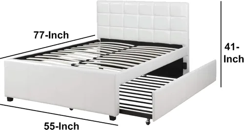Vista 3 de Benjara Gracious - Cama matrimonial de madera con nido y SQU copetudo HB, color blanco