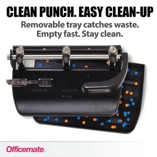 Vista 13 de Officemate Punzón de 2 a 3 agujeros ajustable resistente con mango de palanca, capacidad de 32 hojas, negro (90078)