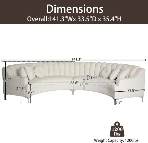 Vista 11 de Legend Vansen L - Sofá de terciopelo semicírculo de 141.34 pulgadas, sofá modular curvado de gran tamaño para sala de estar, oficina, apartamento