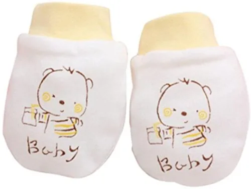 Vista 5 de 2 pares de guantes unisex de algodón para bebé, sin arañazos, suave funda para calentar las manos para recién nacido, regalo (amarillo) práctico e