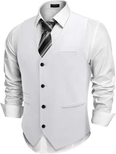 Vista 21 de COOFANDY Chalecos casuales de negocios para hombre, chaleco ligero de corte ajustado para traje Verde militar