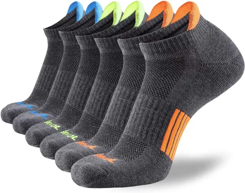 Vista 8 de JOYNÉE Calcetines deportivos para hombre de corte bajo con amortiguación para correr, transpirables, cómodos para deportes, paquete de 6