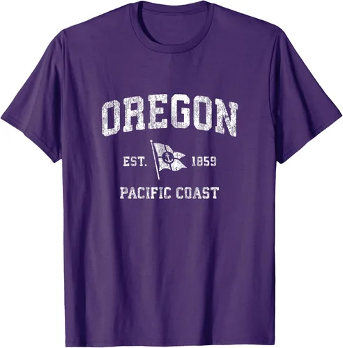 Vista 75 de Oregon Vintage barco ancla bandera diseño de West Coast Retro Tee, hombre S, Arándano