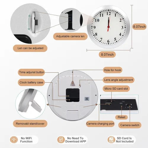 Vista 7 de Nanny Cam 1080P HD Reloj Cámara Oculta Detección de Movimiento Grabación en Bucle Pequeña Cámara de Video para Oficina, Cámara de Seguridad