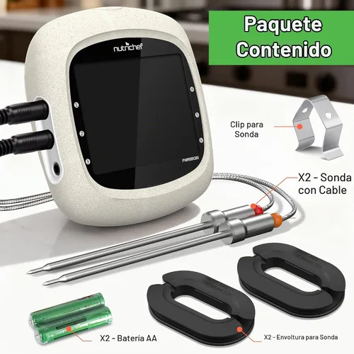 Vista 7 de NutriChef Termómetro de carne Bluetooth para asar y ahumar, hasta 6 sondas de temperatura y aplicación inteligente, rango de 400 pies, LCD Blanco: 2