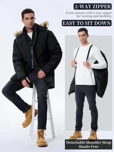 Vista 6 de Abrigos de invierno para hombre, chaquetas de invierno, impermeables, gruesas, cálidas, aisladas, parka, larga, con capucha