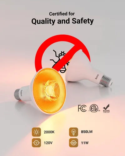 Vista 7 de Sunco Bombillas LED Amarillas Anti-Insectos para Exteriores PAR30 Luz Anti-Insectos para Porche, Patio Trasero, Exterior, 11W=75W, Resplandor Ámbar