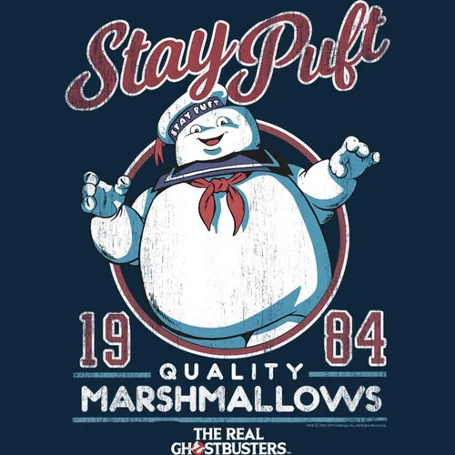 Vista 2 de The Real Ghostbusters Staypuft - Camiseta para adulto, Azul marino jaspeado