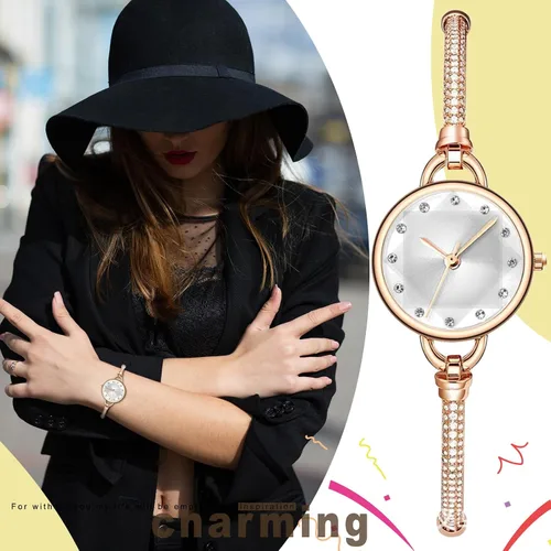 Vista 5 de Avaner Relojes de pulsera de diamantes de imitación para mujer: reloj de pulsera elegante de cuarzo analógico de oro rosa