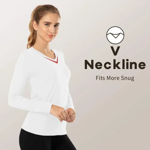 Vista 55 de MANCYFIT Tops térmicos para mujer, camisa con forro polar, manga larga, capa base, cuello en V