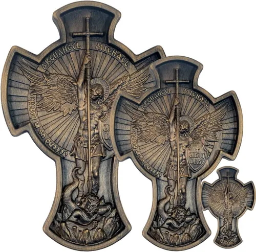Vista 5 de Royal Wooden Collection Cruz de pared Guardián Arcángel Miguel icono colgante tallado en madera cristiana idea de regalo para hombres