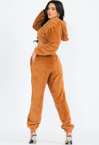 Vista 4 de A2Y Women's Sexy Sherpa Furry 2 Pieces Sets Crop Zipper Jacket and Long Pants
