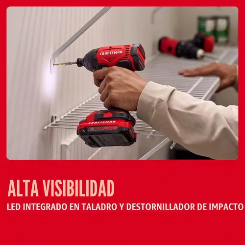 Vista 9 de CRAFTSMAN V20 Cordless Drill Set and Impact Driver, Includes 2Ah Battery and Charger, Power Tool Set with 1700 RPM 1/2 In. Power Drill, 1800 Torque