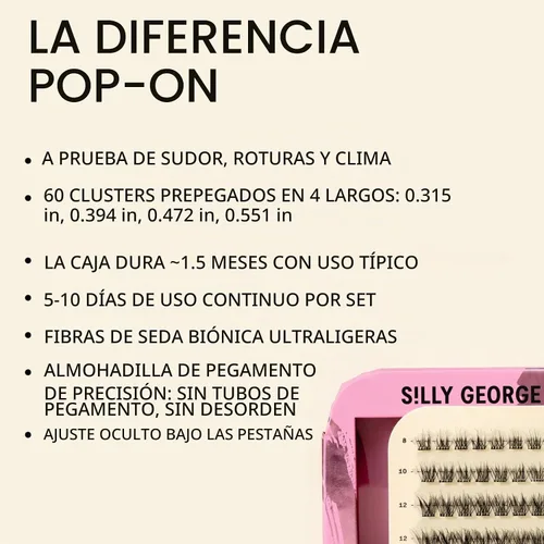 Vista 6 de Silly George Pestañas Pop-On – racimos de pestañas postizas prepegadas de 1 paso para bricolaje, extensiones de aspecto natural, Negro - Bloom