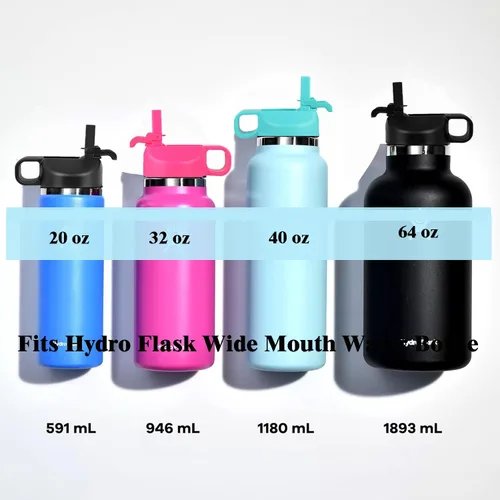 Vista 4 de Tapa de popote para botella de agua de boca ancha de 12, 32, 40, 64 onzas, tapas compatibles con Hydro Flask Sports Water Bottle Tapa superior