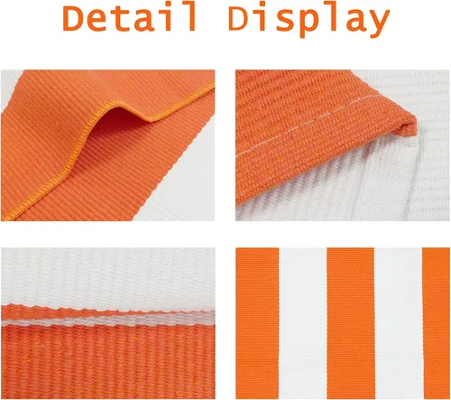 Vista 5 de USTIDE Orange White Stripe Woven Door Mat 2'x3' Washable Woven Striped Rug Orange&white Bold