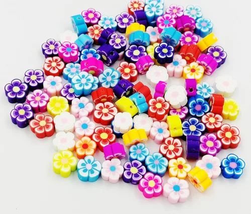 Vista 11 de 100 cuentas de arcilla polimérica hechas a mano, tréboles de la suerte, cuentas espaciadoras de arcilla polimérica para mujer, joyería de bricolaje