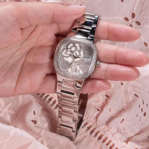 Vista 8 de GUESS Reloj para mujer de 1.260 in - Correa de tono plateado con esfera plateada, Tono plateado, Moderno