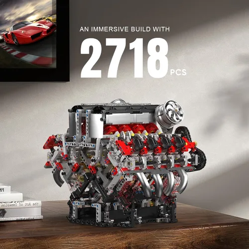 Vista 10 de Mould King Juegos de Bloques de Construcción de Motor V8, Kit de Modelo de Motor V8 que Funciona, Kit de Construcción de Modelo de Ingeniería MOC
