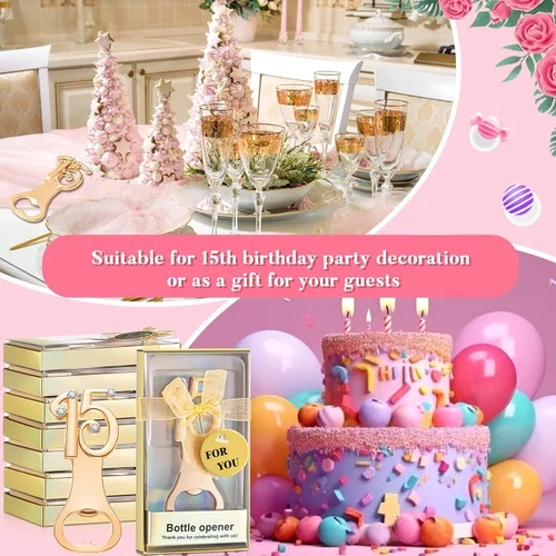 Vista 6 de Uiifan 50 abrebotellas para fiesta de cumpleaños de 15 años, regalos de boda de quinceañera, decoraciones o recuerdos con cajas de regalo, regalos