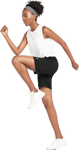 Vista 6 de BALEAF Bermudas de correr de cintura alta con bolsillos para mujer de 7 pulgadas