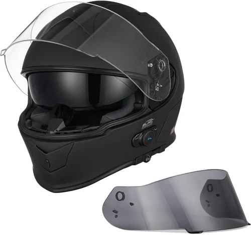 Vista 9 de VCAN - Casco integral de motocicleta con Bluetooth integrado, cara completa con doble visera
