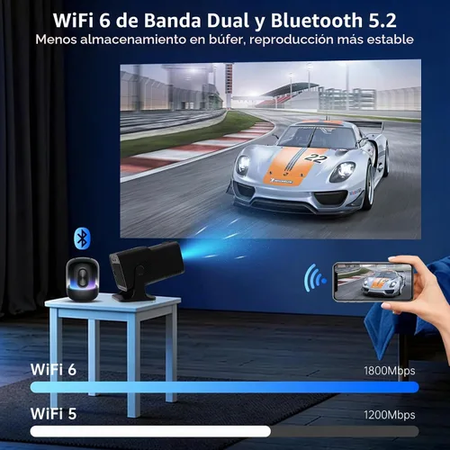 Vista 6 de Mini proyector Native 1080P con WiFi y Bluetooth, proyector portátil