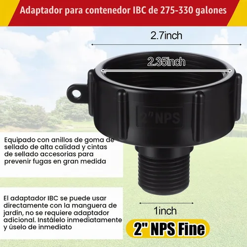 Vista 4 de Adaptador de asas Ibc, válvula doble de latón, 3/4 '' macho Npt a 3/4