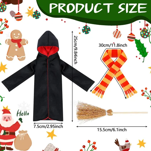 Vista 2 de Libima 6 Pcs Christmas Doll Clothes Accessories Halloween Wizard Clothes Wizard Robe and Broom Doll Costume