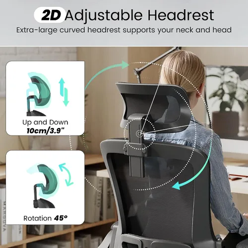 Vista 4 de Fizzin Silla de oficina de malla para computadora con soporte lumbar Negro