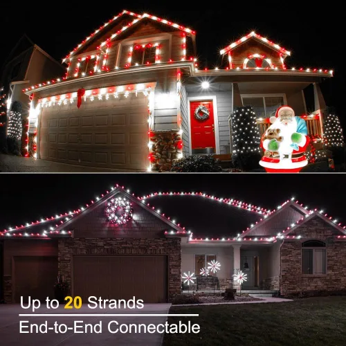 Vista 3 de Brizled Luces LED de Navidad, paquete de 2 luces LED de 33 pies, 100 luces LED rojas y blancas C5, conectables de 120 V con certificación UL, luz