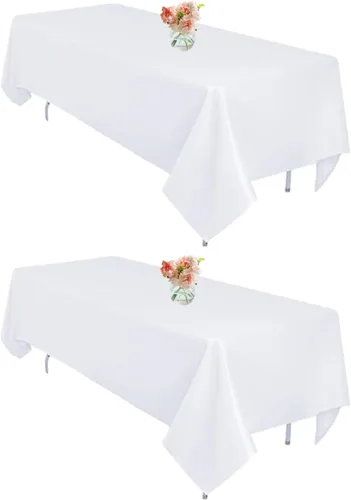 Vista 14 de Mantel rectangular de poliéster, manteles para mesas rectangulares de 6 pies, manteles de tela decorativa lavable para bodas, banquetes y campamento