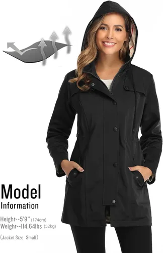 Vista 2 de Chaqueta larga para lluvia, con capucha, para mujer, cortavientos para exteriores