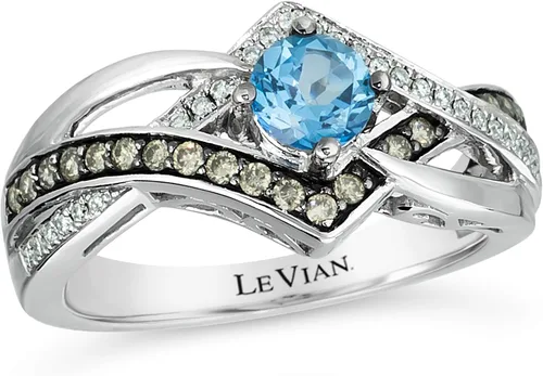 Vista 6 de LeVian Anillo de oro blanco de 14 quilates topacio azul y blanco de 14 quilates diamante de color blanco y chocolate talla 7