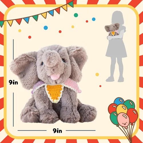Vista 3 de Hopearl Adorable juguete de elefante de ternero de peluche con babero de punto colorido, elefante flexible, ultrasuave, regalo de cumpleaños