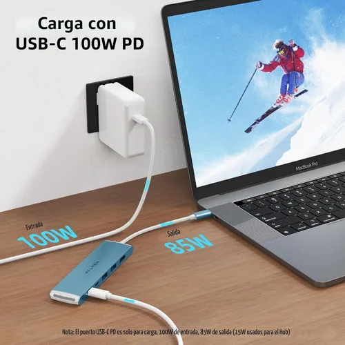 Vista 4 de WALNEW Hub USB-C 7 en 1 con HDMI 4K, 100 W PD, puerto de datos de 5 Gbps (1 tipo C y 2 USB 3.0), lector SD/TF, adaptador multipuerto Thunderbolt 4